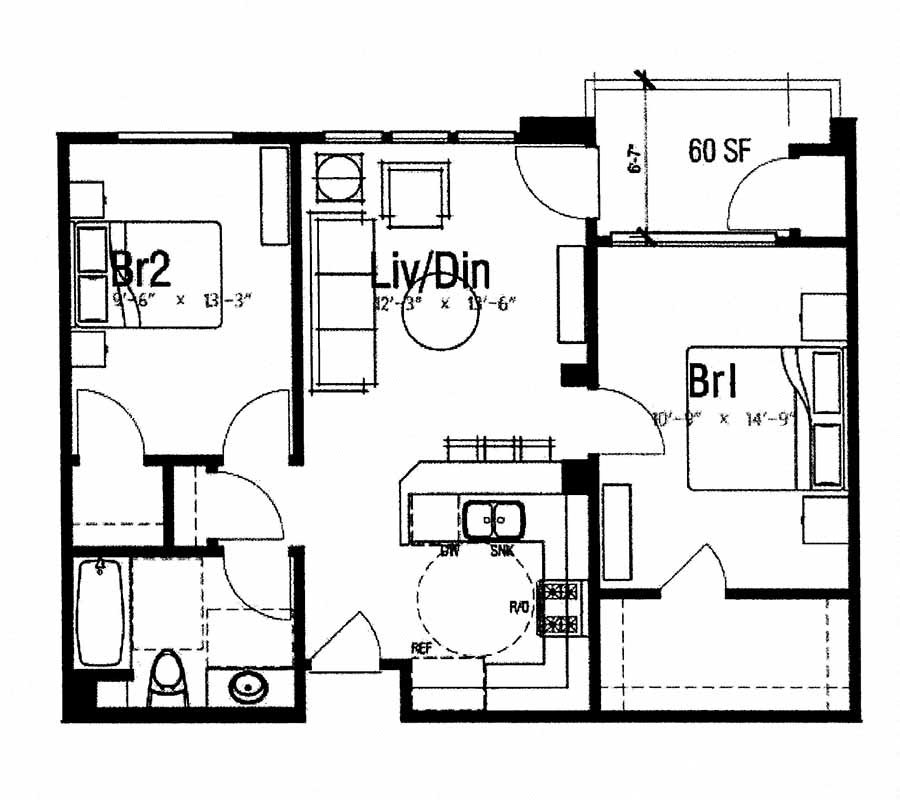 Two bedroom floor plan